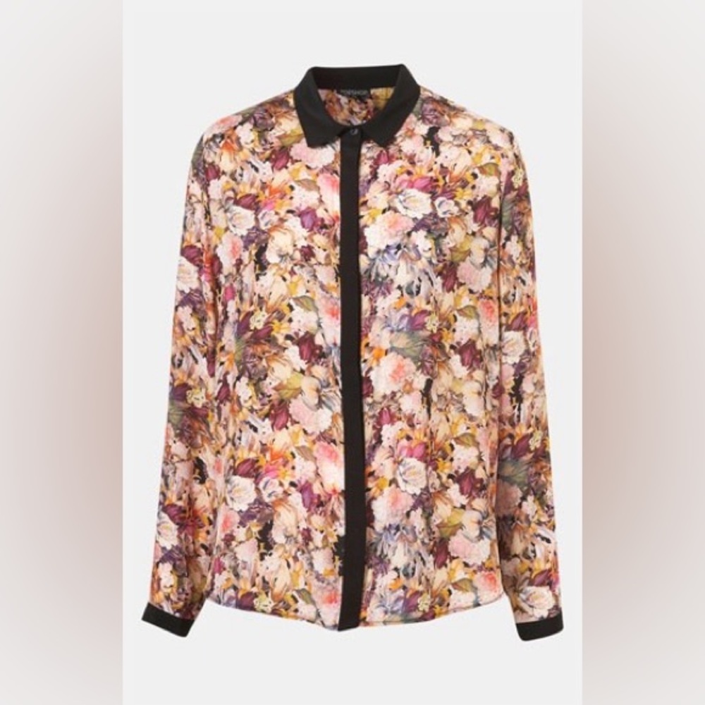 Topshop Iris Bloom contrast trim shirt blouse size 4